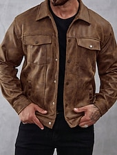 economico Giacca in ecopelle-Per uomo Giacca in Ecopelle Giacca in finta pelle scamosciata Vacanza Quotidiano Antivento Caldo Tasca Autunno Inverno Semplice Moda Classico Bavero Regolare Marrone Giacca
