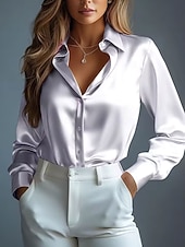 ieftine Topuri imbracate-Pentru femei Cămăși de lucru Culoare solidă Simplu Elegant Stilat De Bază Manșon Lung Guler Cămașă Topuri obișnuite Muncă Îmbrăcăminte de seară de petrecere Ținute de noapte pentru întâlnire Alb Roz