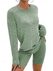 economico Set corti da donna-Per donna Moda Streetwear Camicia Set di Pantaloncini Manica Lunga Girocollo Semplice Abbigliamento quotidiano Data Nero Rosso Blu Autunno Vestibilità regolare