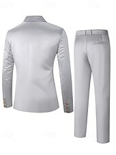 baratos Blazers Clássicos Masculinos-Homens Blazer Conjunto O negócio Coquetel Festa de Casamento 2 Peças Moda Casual Primavera Outono Poliéster Tecido Bolsos Botões Confortável Não Trespassado Jaqueta esporte Prata