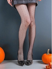 お買い得  ハロウィンアクセサリー-女性用ハロウィン柄網タイツ - 蜘蛛の巣、ドクロ、ゴシックデザインの黒の透けパンスト。魔女、吸血鬼、不気味なパーティー衣装にぴったりのセクシーなコスチュームストッキング。