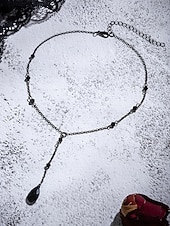 abordables Accessoires d&#039;Halloween-Parure de bijoux gothiques pour femme, style Halloween : collier et boucles d&#039;oreilles en cristal noir, idéale pour les fêtes, le cosplay et la vie nocturne.