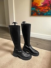 levne Jezdecké boty-Dámské moka hnědé jezdecké kozačky s robustní podrážkou - módní ležérní boty pro městský pouliční styl i každodenní nošení