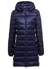 abordables Doudounes-Femmes Doudoune Manteau Chaud Confortable Fermeture éclair Avec Poches Mode Uni Fête Décontracté Quotidien Week-end Fermeture éclair Long À capuche Coupe régulière manche longue Vêtements d&#039;extérieur