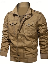 halpa Cargo-takit-Miesten Utility takki Cargo takki Loma Päivittäin Pidä lämpimänä Tasku Syksy Talvi Tavallinen Muoti Klassinen Kauluskäänne Normaali Musta Khaki Armeijan vihreä Jackets