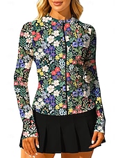 baratos Camisa Feminina-Mulheres Plantas Floral Botânico floral Tops Camisa Esportiva Camisa de tênis Top de tênis Manga Longa Zíper Floral UPF50+ Resistente a UV Elasticidade Alta Pavio Humido Respirável Voleibal Tênis