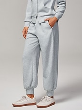 economico Pantaloni-Pantaloni da donna in maglia elasticizzata grigio mélange coordinati, in cotone, con elastico in vita, tasche, eleganti, comodi, casual, quotidiani, da lavoro, autunno