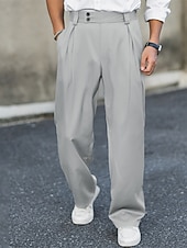 preiswerte Lose-Herren Anzughose Hose Chinos Stoffhosen Tasche Knöpfe Einfach Komfort Formell Party Arbeit Mode Klassicher Stil Schwarz Marineblau Mikroelastisch