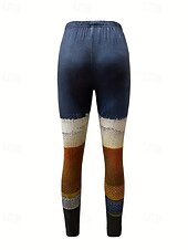 cheap Graphic Leggings-Women's Pants Trousers Leggings Cozy Leggings Streetwear Casual Full Length High Waist Color Block Elastic Waist Print Breathability Comfortable Stretchy Vacation Street Daily Wear Blue Summer Spring