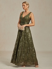 preiswerte abendkleider-Damen Maxikleid A Linie Kleid Rückenfreies Kleid Elegant Party Geburtstag Einfarbig Ärmellos V Ausschnitt Olive Sommer Frühling