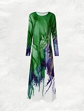 preiswerte Boho Kleid-Damen Maxikleid Shiftkleid A Linie Kleid Party Lässig Boho Täglich Date Ausgehen Normale Passform Ombre Grafik Batik Langarm Rundhalsausschnitt Rote Blau Orange Grün Frühling Herbst Winter