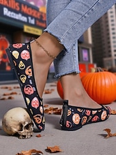 levne Pro ženy-Dámské lehké dýňové balerínky se špičatou špičkou - nazouvací halloweenské boty pro slavnostní podzimní outfity a každodenní pohodlí