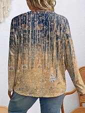 ieftine Tricouri Mărime Plus-Pentru femei Plus Size Topuri Tricou Geometrie Imprimeu Manșon Lung Stil Nautic Casual Zilnic Poliester Toamnă Iarnă Roz Îmbujorat Roșu-aprins