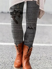 cheap Graphic Leggings-Women&#039;s Pants Trousers Leggings Streetwear Casual Full Length High Waist Striped Elastic Waist Print Breathability Comfortable Stretchy Vacation Street Daily Wear Black Grey Black 2# Yellow Pink
