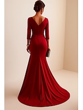 economico Vestiti da sera-Sirena / Tromba Tubino / Colonna Abito da Sera Elegante Vestito Formale Matrimonio Lunghezza al pavimento Manica 3/4 Scollo a V Raso Schiena a V con Volant 2025