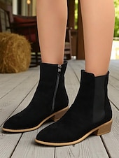 Χαμηλού Κόστους Μπότες Τσέλσι-Γυναικεία μποτάκια chelsea από τεχνητό σουέτ – με φερμουάρ στο πλάι και ελαστικό πάνελ, μπότες chelsea με χαμηλό τακούνι για φθινοπωρινές βόλτες, ψώνια και χαλαρές εξόδους