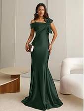 ieftine Rochii de seară sirenă-Rochie de seară tip sirenă  trompetă Rochie elegantă Invitată la nuntă Lungime până la podea Fără mâneci Un umăr Catifea elastică cu fundițe
