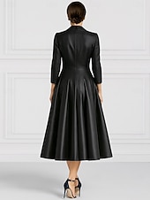 cheap Tuxedo Dresses-Women's Tuxedo Dress A-Line Formal Wedding Guest Satin Silk Elegant Vintage Long Sleeve Tea Length Peak Lapel