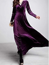 abordables Robe Simple-Femmes Robe maxi Robe fourreau Robe trapèze Robe ajustée et évasée Fête Anniversaire Formel Mariage Soirée robe demoiselle d honneur Coupe régulière Uni manche longue Col en V Noir Rouge Violet