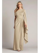 baratos Comprimento do chão-Vestido de noite elegante com bainha/coluna, sobreposição de capa, comprimento até o chão, sem mangas, um ombro só, cetim com pregas e babados, 2025