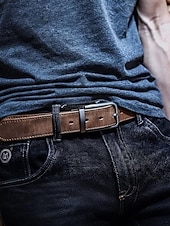 Недорогие Мужские ремни-Мужской ремень из натуральной коровьей кожи – винтажный коричневый ремешок с пряжкой из матового сплава, регулируемый для джинсов, работы, деловой и повседневной одежды