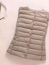 billige Dunvester-Dame سترة Bekvem Knapper Fritid عادي Ut på byen Helg Enkeltkneppet Normal Crewneck Normal Ermeløs Yttertøy Svart Hvit Kakifarget Høst Vinter