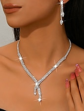 economico Collana da donna-set di collana e orecchini da donna in argento con accenti di pietre preziose rosse - eleganti gioielli da festa
