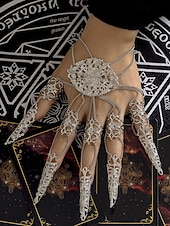 billige Halloween-tilbehør-Halloween gotisk fingerkloarmbånd til dame – vintage filigran metallhåndsmykke med kjedeledd til kostymefester, cosplay og heksestil