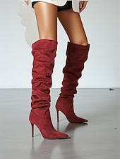 abordables Bottes souples-Bottes hautes pour femmes, style jambe large, convertibles au-dessus du genou, bottes à talon aiguille à bout pointu en daim pour des tenues de mode décontractées urbaines