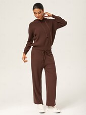 preiswerte Zweiteilige Sets-Damen Unisex Einfarbig Mit Kapuze Lässig Weites Bein Langarm Braun S M L Herbst