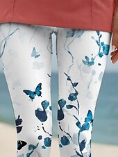 billiga -Dam Byxor Damasker Streetwear Ledigt Fullängd Hög midja Blommig Elastisk midja Mönster Mateial som andas Bekväm Elastisk Semester Gata Dagliga kläder Blå Sommar Vår Höst Normal