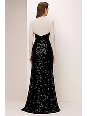 preiswerte Smokingkleider-Smokingkleid Schlauchkleid Formell Hochzeit Satin Elegant Hoher Schlitz seidig Langarm Bodenlang Revers