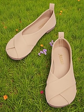 economico Ballerine da donna-scarpe basse larghe da donna con cinturino incrociato beige – morbide scarpe basse casual slip-on a piedi nudi in similpelle per ufficio, passeggiate, viaggi e uso quotidiano