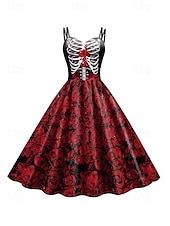 女性用スカルプリントミニドレス Aラインドレス カジュアル デイリー ホリデー レギュラーフィット スカル ノースリーブ スパゲッティストラップ ブラック ホワイト ワイン サビレッド 夏 春 秋 お買い得  頭蓋骨と骨のドレス-女性用スカルプリントミニドレス Aラインドレス カジュアル デイリー ホリデー レギュラーフィット スカル ノースリーブ スパゲッティストラップ ブラック ホワイト ワイン サビレッド 夏 春 秋