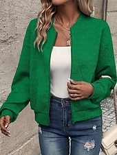 economico Felpe e Sweatshirt Texturizzati-Per donna Giacca Casual Confortevole Traspirante Cerniera Tasca Moda Moderno Casual Semplice Uscire Weekend Cerniera Regolare Collo alla coreana Vestibilità regolare Manica Lunga Capispalla Nero