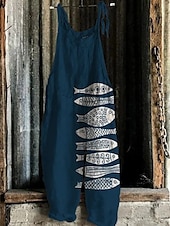 abordables Combinaison Animaux-Femmes Combinaison Vacances ancien Style Ethnique Longueur complète Taille Moyenne Animal Poisson Respirabilité Léger Doux Non Elastique Décontracté Occasionnel Quotidien Noir Blanche bleu marine