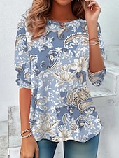 billige Stripe og geometrisk t-skjorte-Dame T skjorte Grafisk Geometrisk Årgang Stilfull Fritid Langermet Crew-hals Vanlige topper Daglig Trykt mønster Svart Rosa Blå Himmelblå Kakifarget Sommer Vår Høst