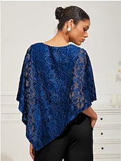 preiswerte Schicke Blusen-Damen Bluse Elegante Oberteile Spitze Patchwork Geschichtet Elegant Halbarm Rundhalsausschnitt Normale Oberteile Täglich Hochzeitsgast Königsblau Sommer Frühling Herbst