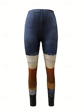 cheap Graphic Leggings-Women's Pants Trousers Leggings Cozy Leggings Streetwear Casual Full Length High Waist Color Block Elastic Waist Print Breathability Comfortable Stretchy Vacation Street Daily Wear Blue Summer Spring