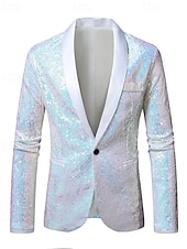 billiga Herrars klassiska kavajer-Herr Kavaj Företag Cocktailfest Bröllopsfest Mode Ledigt Vår Höst Polyester Slät Ficka Knappar Bekväm Enkelknäppt Blazer Vit