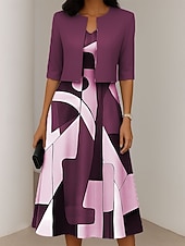 preiswerte Streifen- und geometrisches Kleid-Damen Kleid-Set A Linie Kleid Sommerkleid Lässig Halbformelle Kleider Ombre Grafik Druck Midikleid Halbarm V Ausschnitt Urlaub Date Rosa Grün Grau Frühling Herbst Normale Passform
