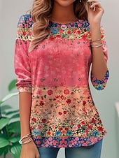  Női Póló Nyomtatott Virágos Grafika Növények Szüret Divat Stílusos Hosszú ujj Terített nyak Normál felsők Napi Hétvége Medence Fekete Arcpír rózsaszín Bíbor Lóhere Nyár Tavasz Ősz