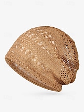 abordables Chapeaux pour femmes-Bonnet ample en tricot de dentelle pour femme – bonnet en polyester léger et respirant pour le printemps, l&#039;automne, les promenades en plein air et les tenues décontractées quotidiennes