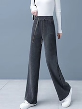 halpa Suorat Housut-Naisten Vakosamettihousut Housut Suora Katutyyli Vapaa-aika Täyspitkä Luonnollinen Tavallinen Joustava kiristysnauhan suunnittelu Mukava Katu Pyhäpäivä Viikonloppu Tumma harmaa Musta Khaki Syksy