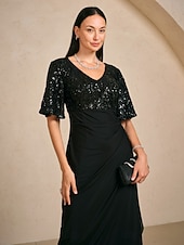 abordables Robe de cocktail-Femmes Robe maxi Robe fourreau Élégant Fête Anniversaire Fleuri Demi Manches Col en V Noir Été Printemps Automne
