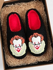 economico Per le donne-pantofole unisex da clown horror pelose con fodera in peluche rosso - comode scarpe da interno per Halloween, per feste in maschera spaventose e appassionati di film horror