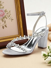 economico sposa-sandali bianchi con tacco a blocco per la sposa – scarpe da sposa impreziosite da cristalli con cinturino alla caviglia