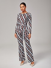 baratos Conjuntos de duas peças-Conjunto feminino com estampa ondulada, ombro de fora, elástico alto, ajuste inclusivo, conjunto casual elegante da moda