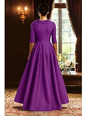 preiswerte Bodenlänge-rot-schwarzes A-Linien-Kleid für die Brautmutter, eleganter hochgeschlitzter Hemdkragen, asymmetrischer Satin, 3/4-Ärmel mit Applikationen 2025