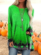 levne Halloweenské topy-Halloween dámské tričko s dlouhým rukávem grafický Halloween vintage stylové casual dlouhý rukáv kulatý výstřih dlouhé topy denní tisk černá bílá žlutá oranžová jaro podzim předpodzim